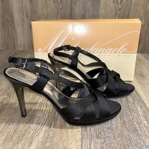 Michelangelo Fantasy Black Silk Strappy High Heels Shoes US Women’s Size 8.5